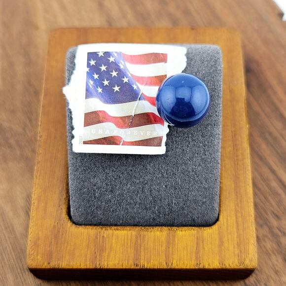 Navy Blue Round Bead Stud Earrings Silver Tone Post Back Classic Simple New - Picture 5 of 5